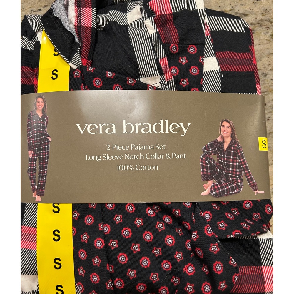 NWT Vera Bradley Womens 2-Piece Pajama Set Long Sleeve Plaid Red Size Small